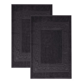 100% Cotton Absorbent Greek Key Border Solid 2 Piece Bath Mat Set