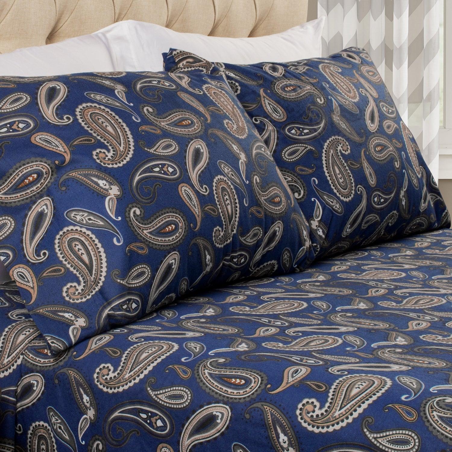100% Cotton Flannel Vintage Paisley Pillowcase Set