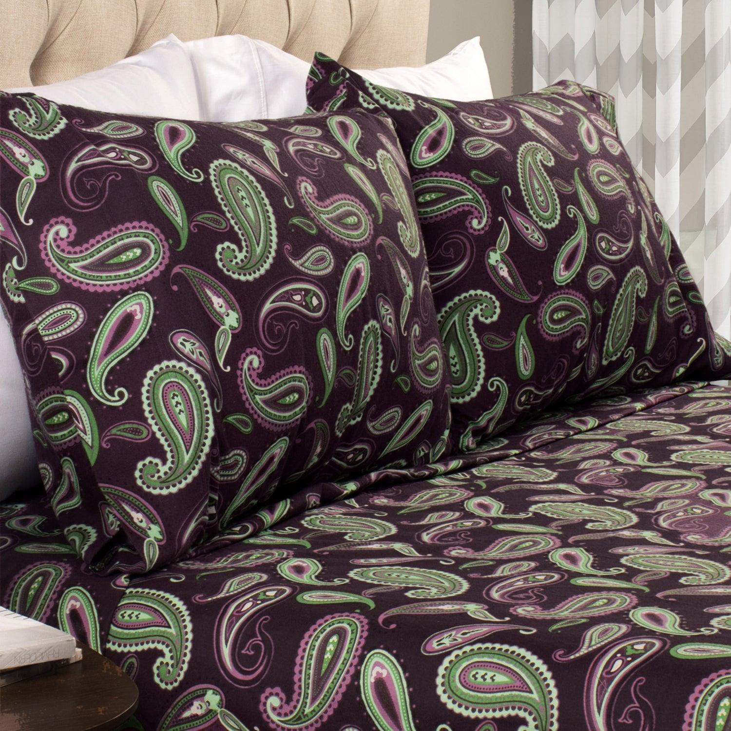 100% Cotton Flannel Vintage Paisley Pillowcase Set