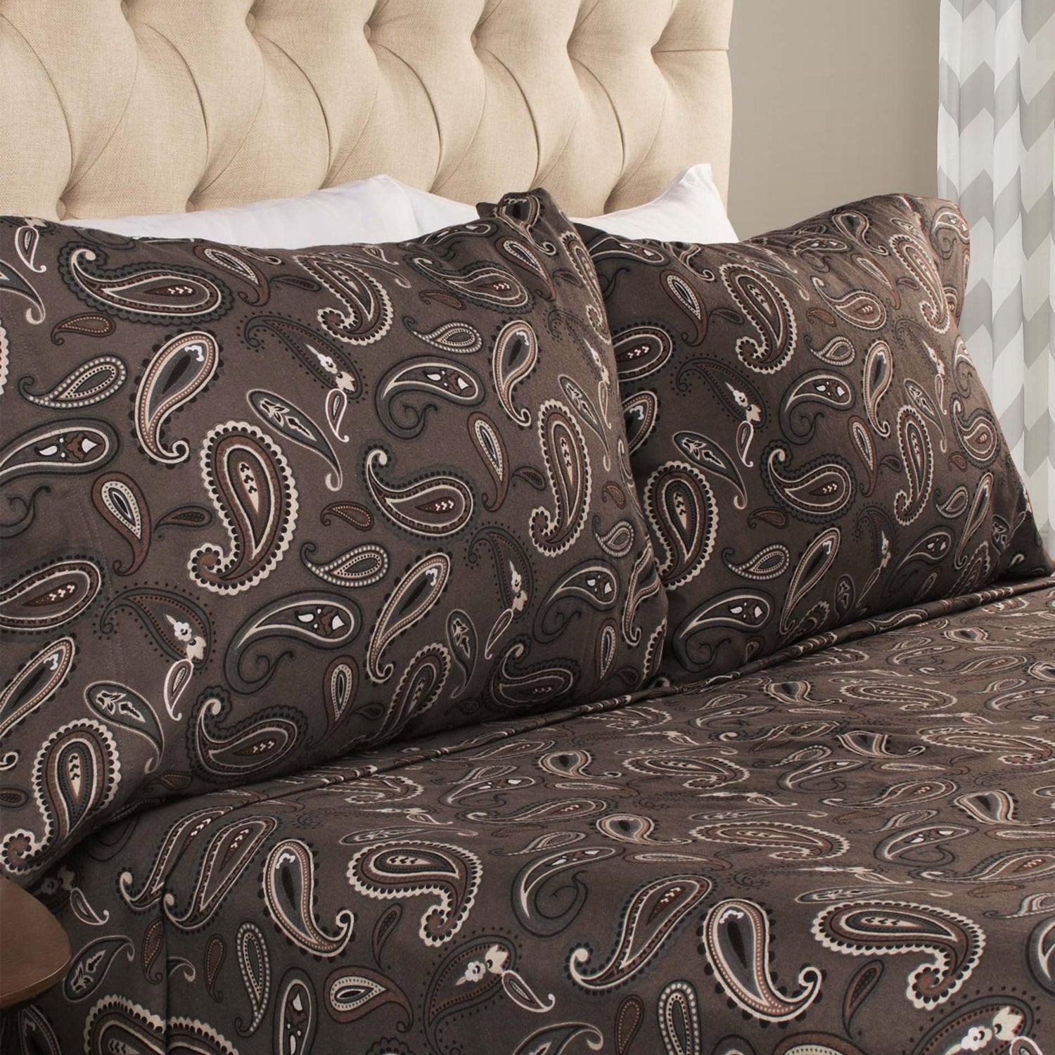 100% Cotton Flannel Vintage Paisley Pillowcase Set