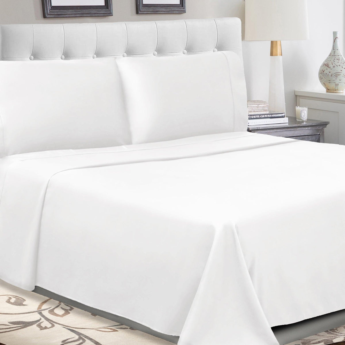 300 Thread Count 100% Cotton Sheet Set Percale Solid Deep Pocket