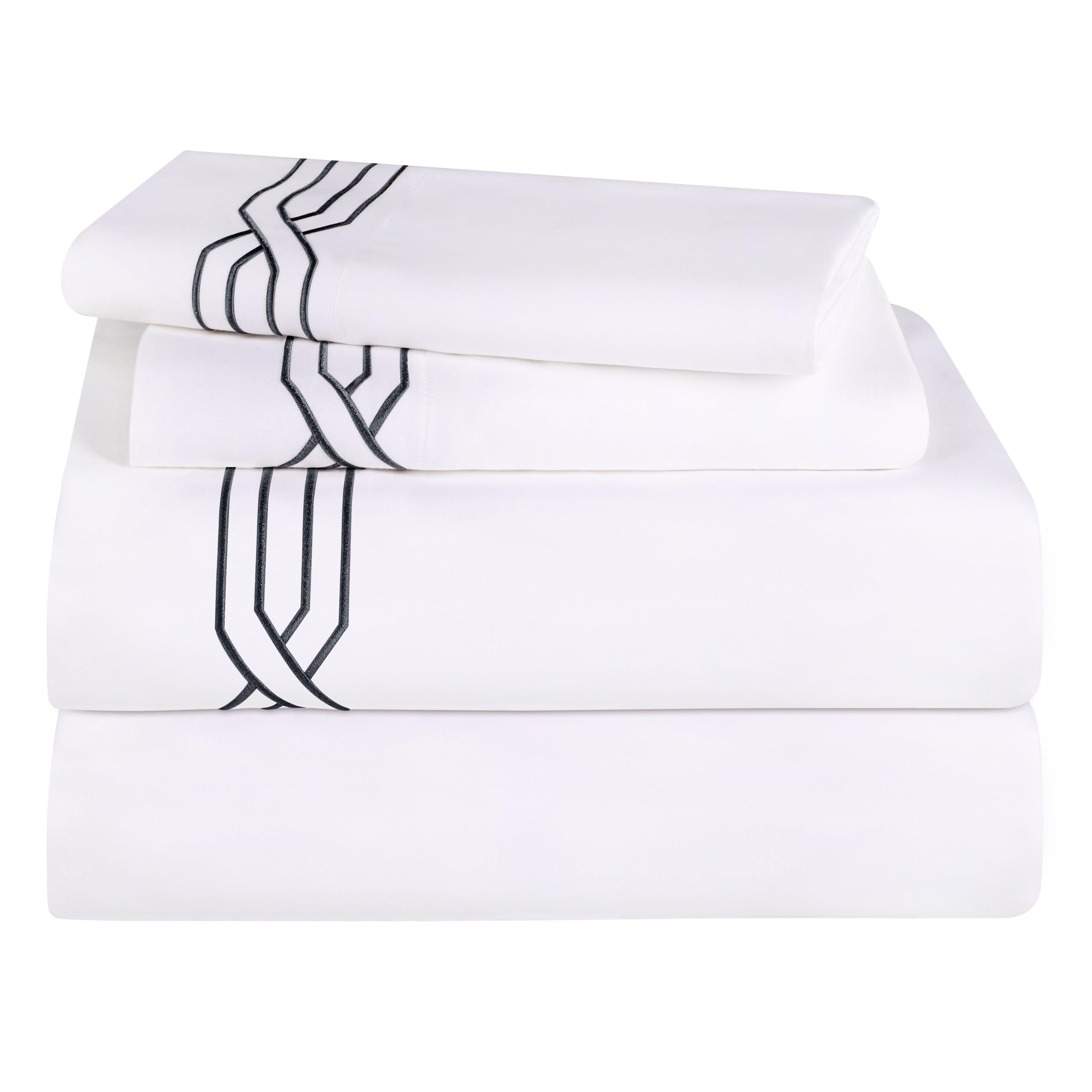 1200 Thread Count Egyptian Cotton Embroidered Geometric Bed Sheet Set