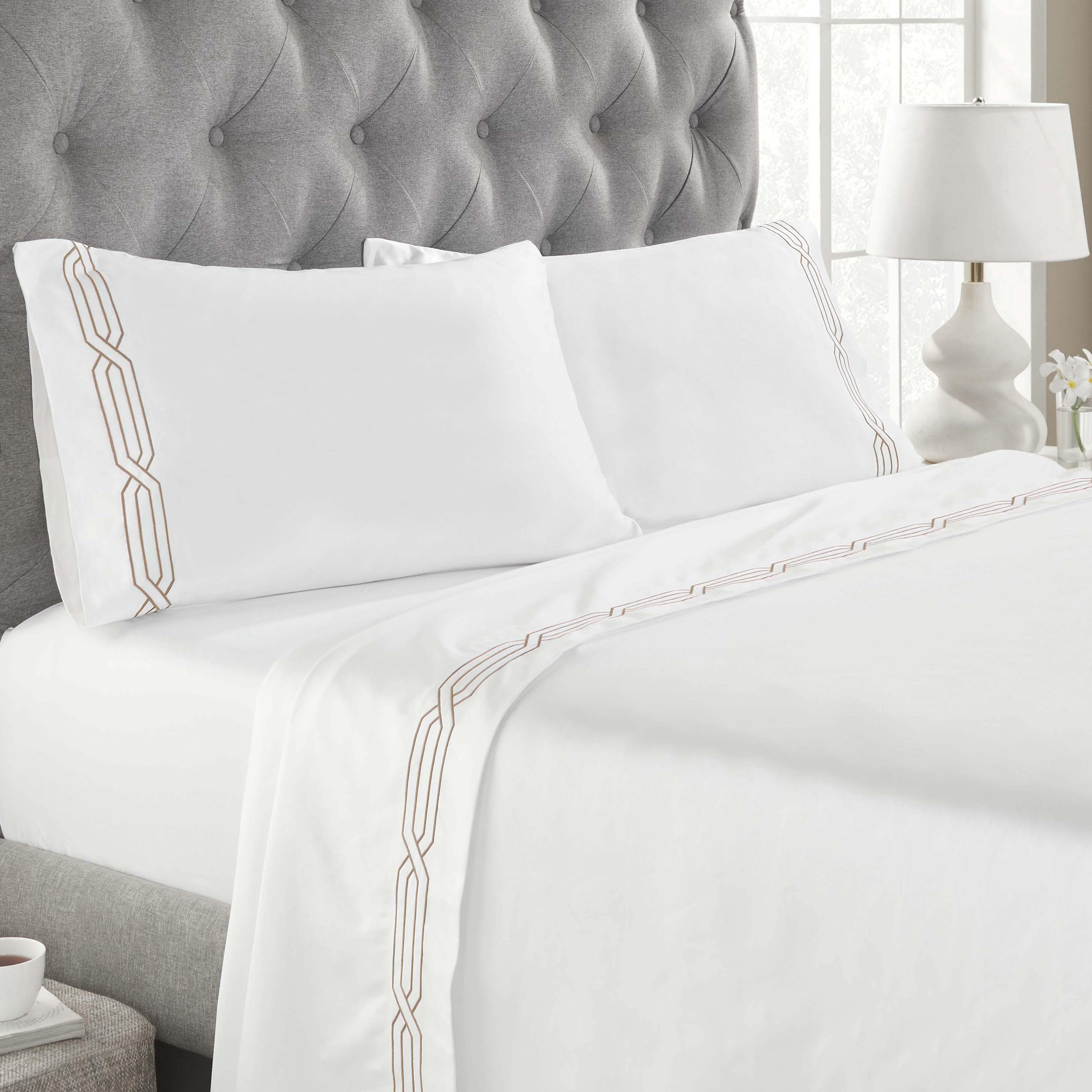 1200 Thread Count Egyptian Cotton Embroidered Geometric Bed Sheet Set