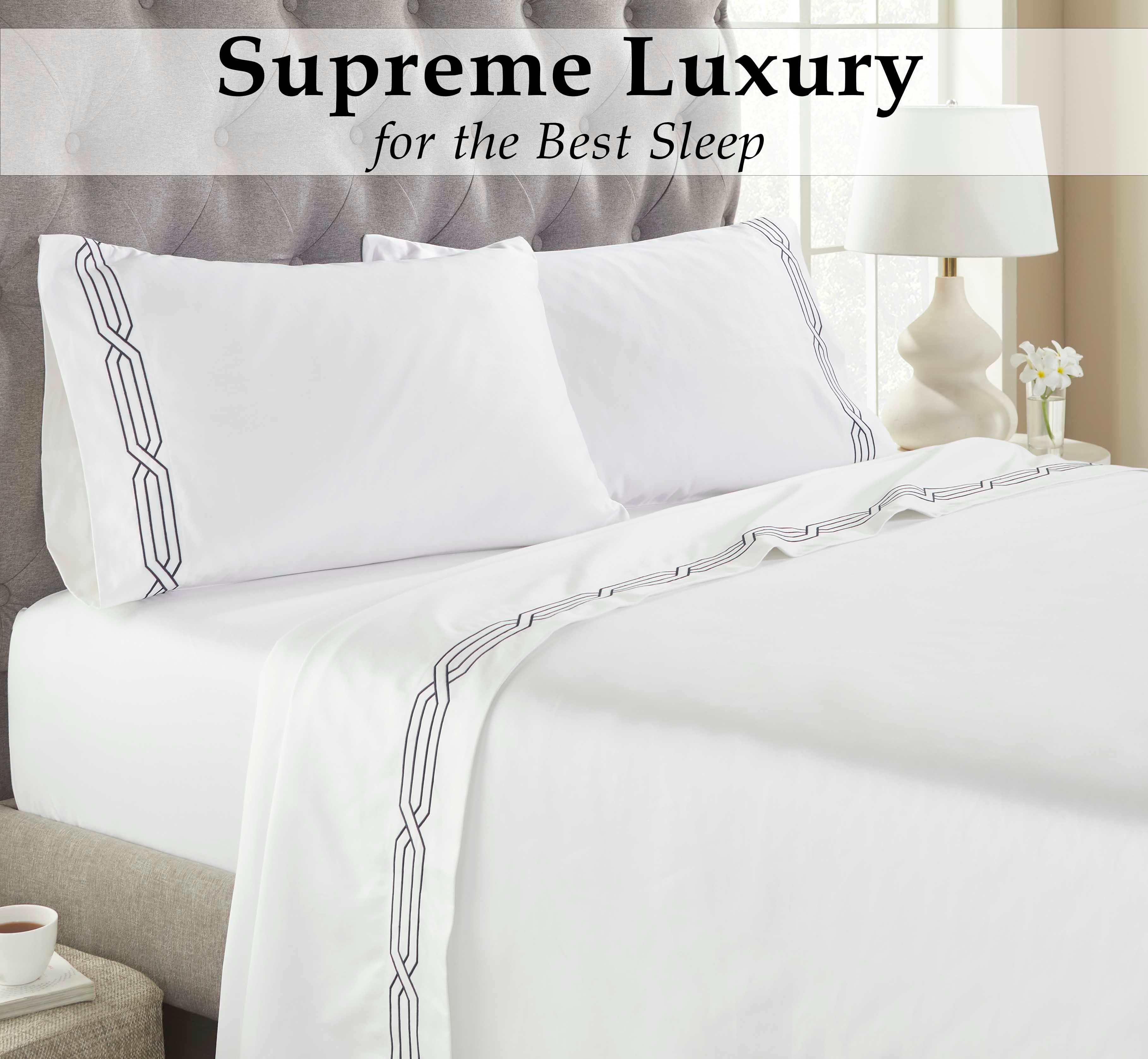 1200 Thread Count Egyptian Cotton Embroidered Geometric Bed Sheet Set