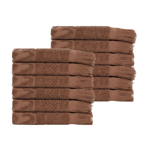 Rolla Cotton Geometric Jacquard Plush Face Towel Washcloth Set of 12
