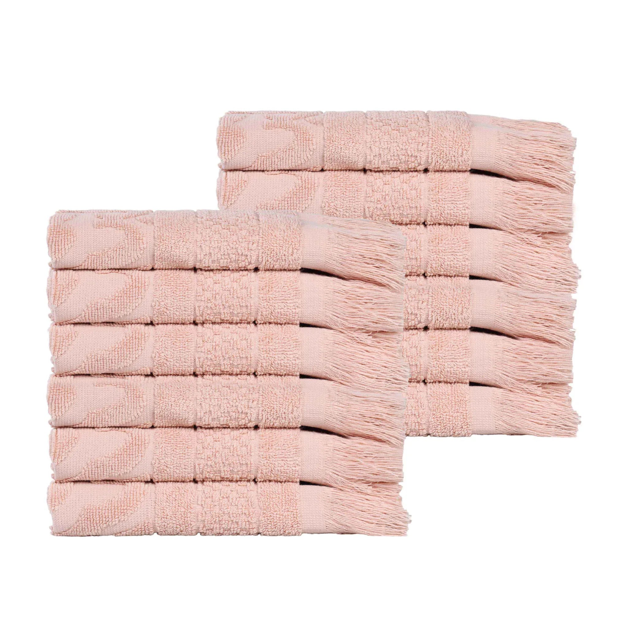 Rolla Cotton Geometric Jacquard Plush Face Towel Washcloth Set of 12