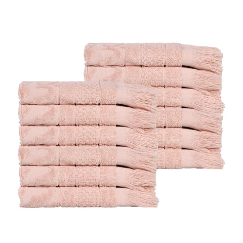 Rolla Cotton Geometric Jacquard Plush Face Towel Washcloth Set of 12