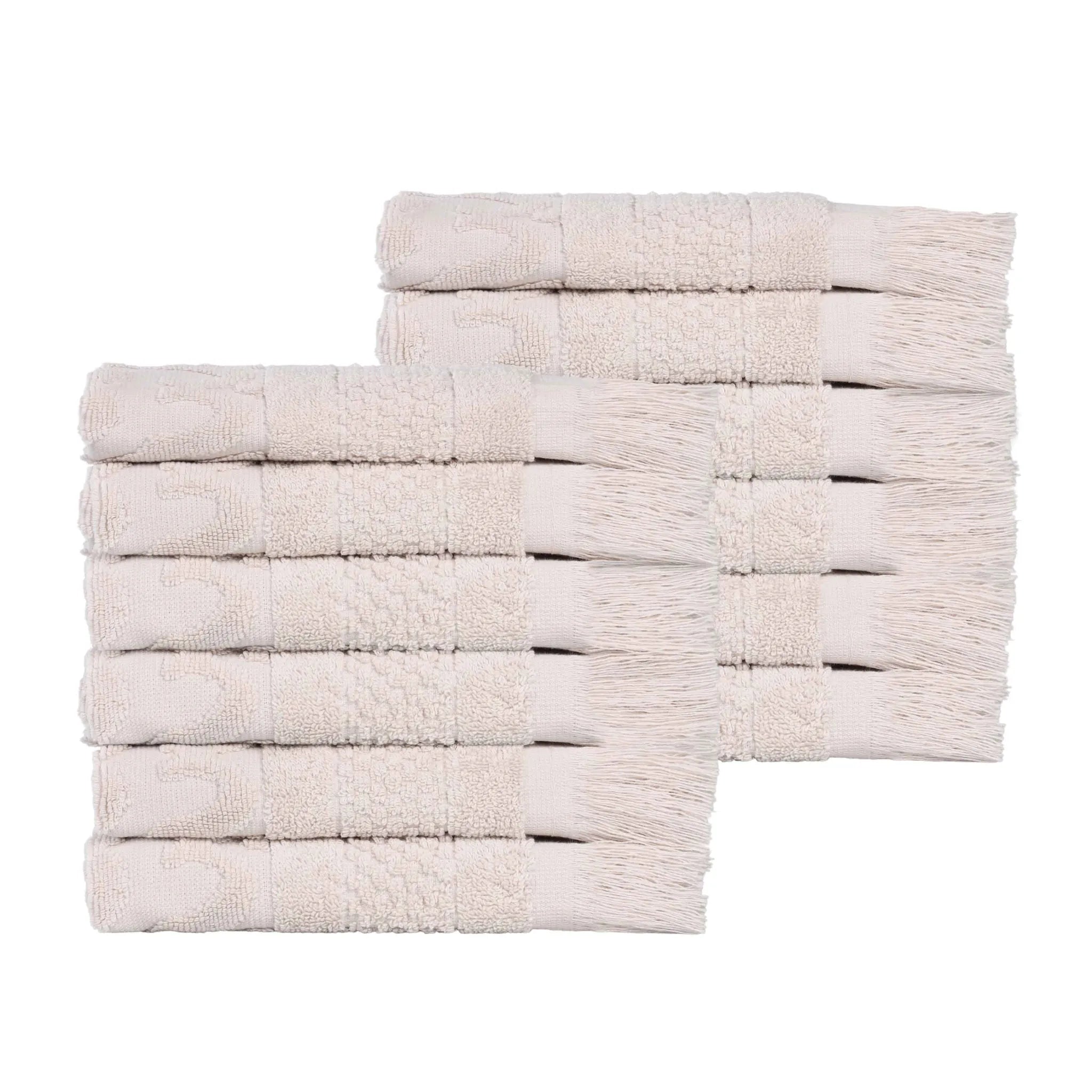 Rolla Cotton Geometric Jacquard Plush Face Towel Washcloth Set of 12