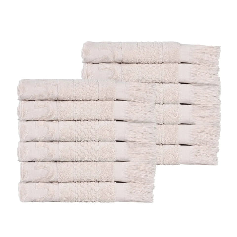 Rolla Cotton Geometric Jacquard Plush Face Towel Washcloth Set of 12