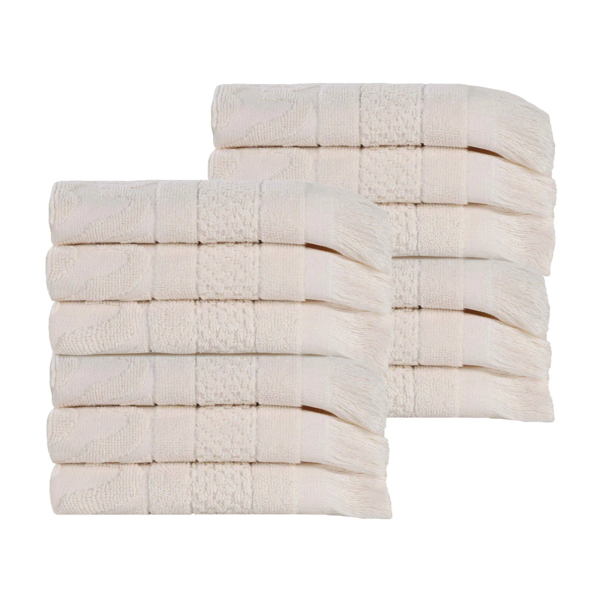 Rolla Cotton Geometric Jacquard Plush Face Towel Washcloth Set of 12