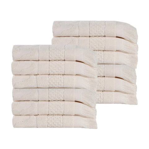 Rolla Cotton Geometric Jacquard Plush Face Towel Washcloth Set of 12