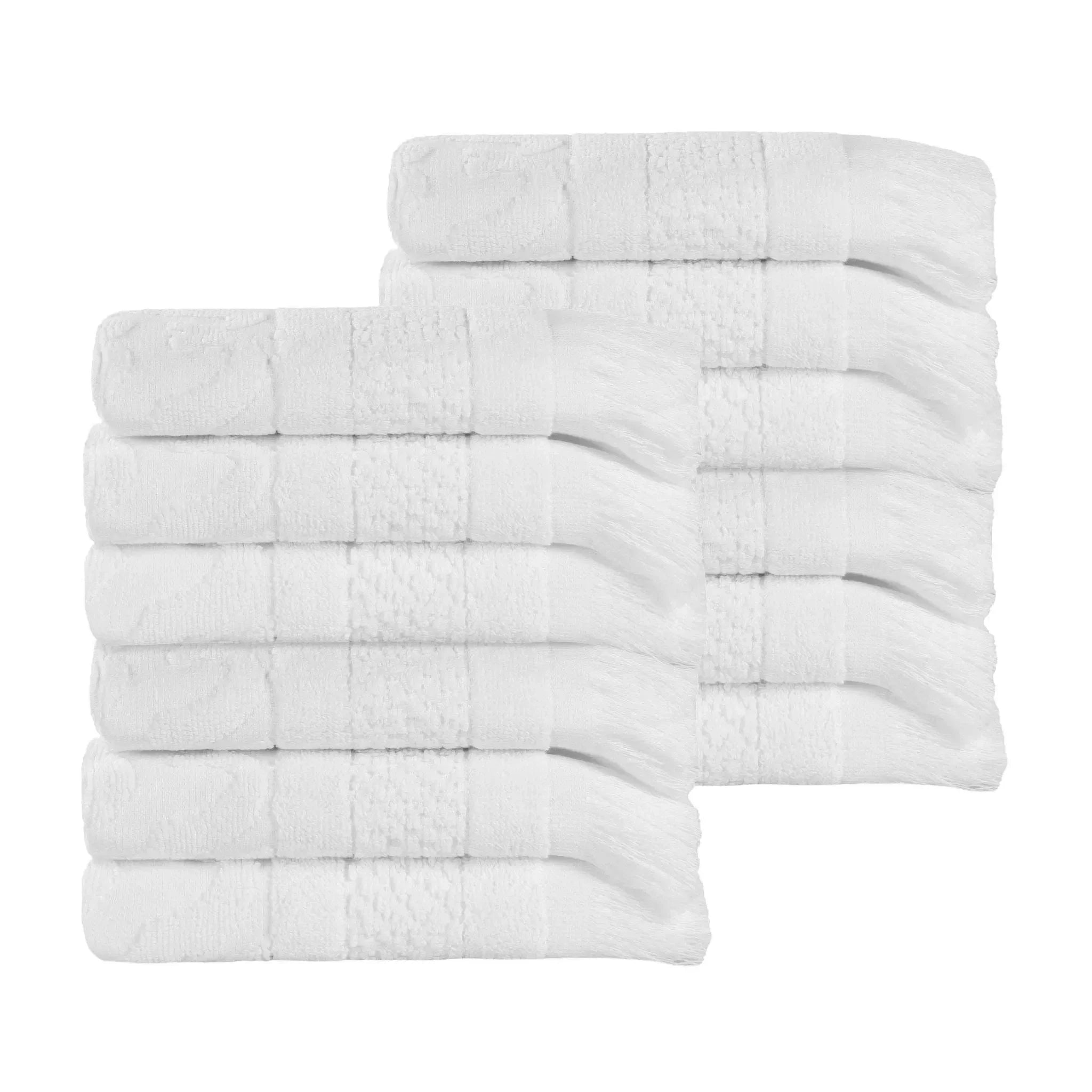 Rolla Cotton Geometric Jacquard Plush Face Towel Washcloth Set of 12