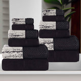 Lodie Cotton Jacquard Solid and Two-Toned 12 Piece Assorted Towel Set