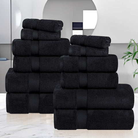 12-Piece Set, 100% Cotton Bathroom Towels, Zero Twist