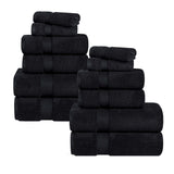 12-Piece Set, 100% Cotton Bathroom Towels, Zero Twist