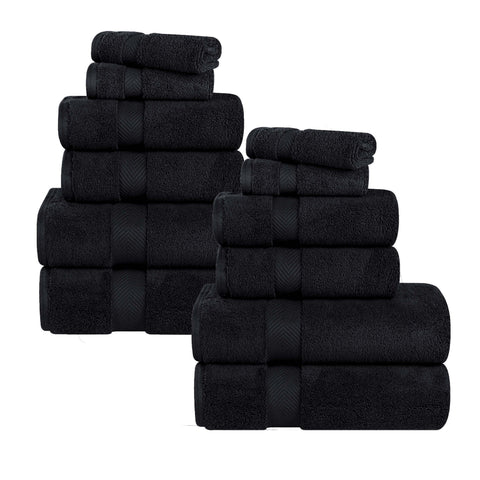 12-Piece Set, 100% Cotton Bathroom Towels, Zero Twist