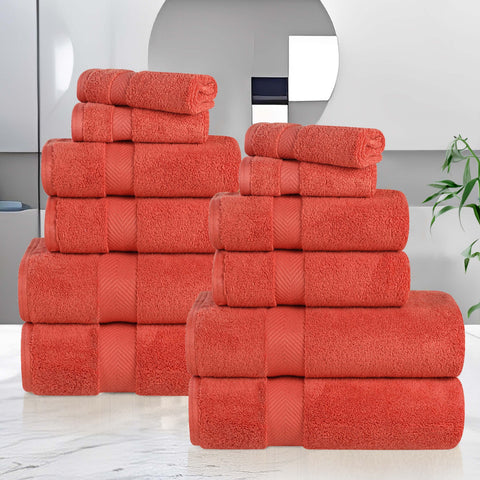12-Piece Set, 100% Cotton Bathroom Towels, Zero Twist