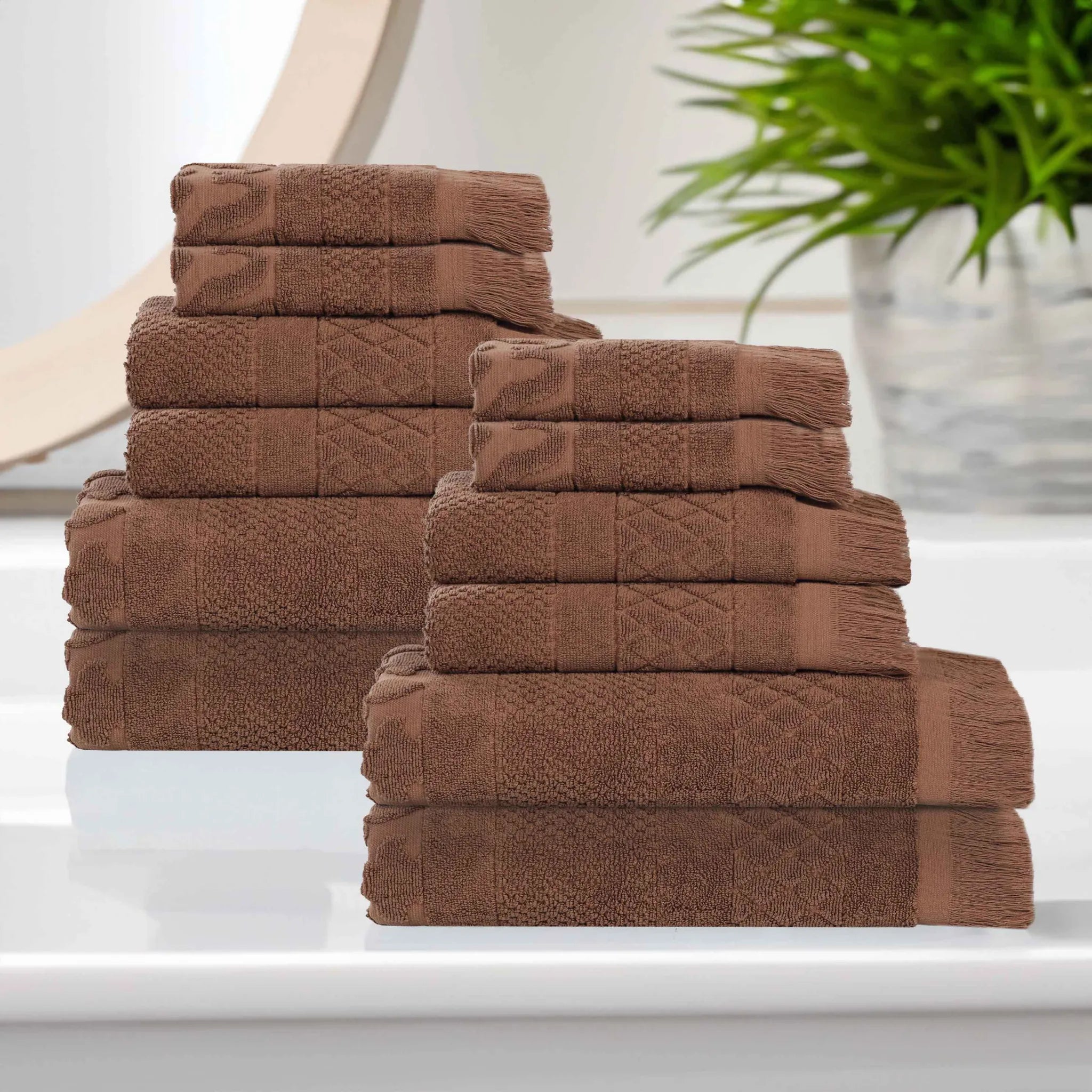Rolla Cotton Geometric Jacquard Plush Soft Absorbent 12 Piece Towel Set