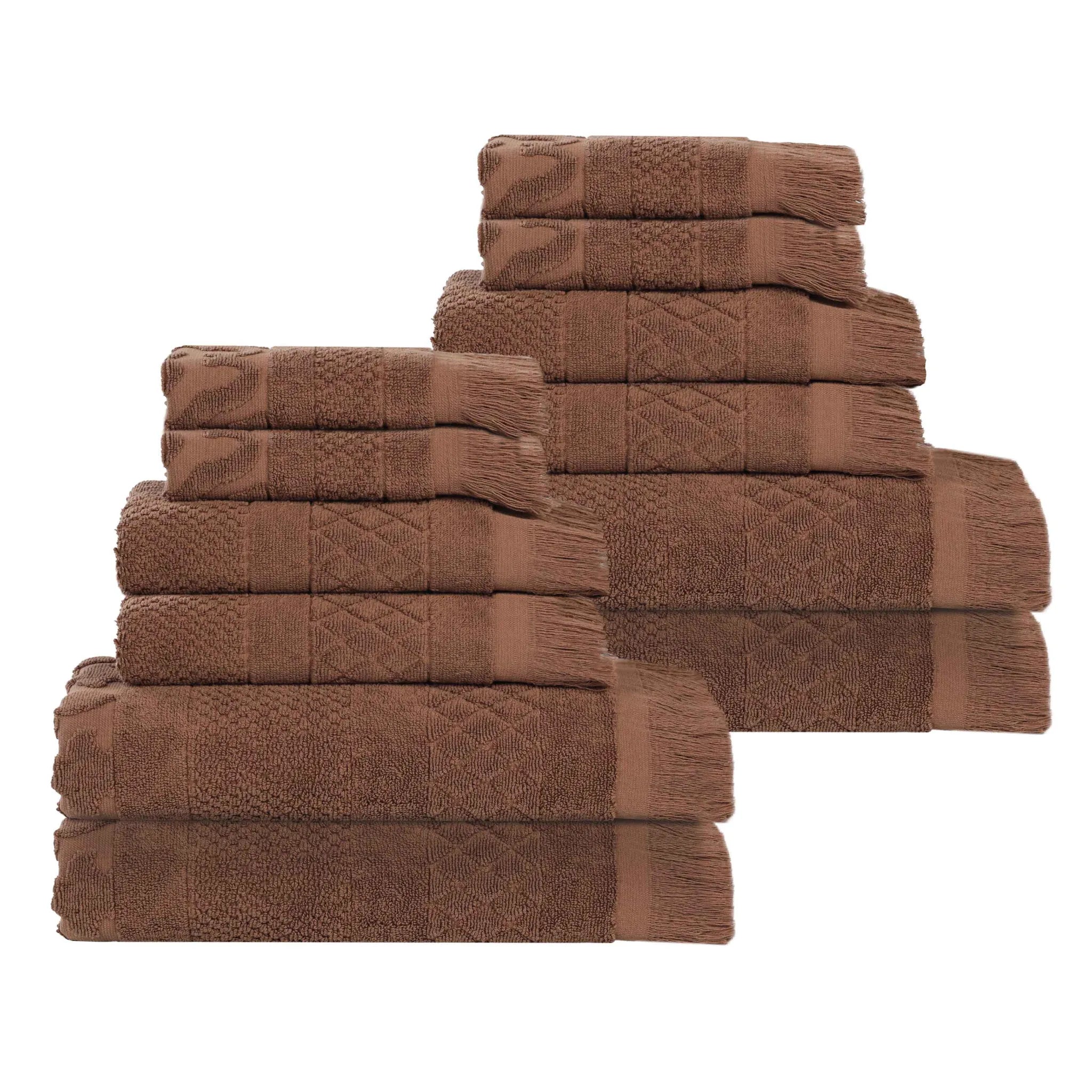 Rolla Cotton Geometric Jacquard Plush Soft Absorbent 12 Piece Towel Set