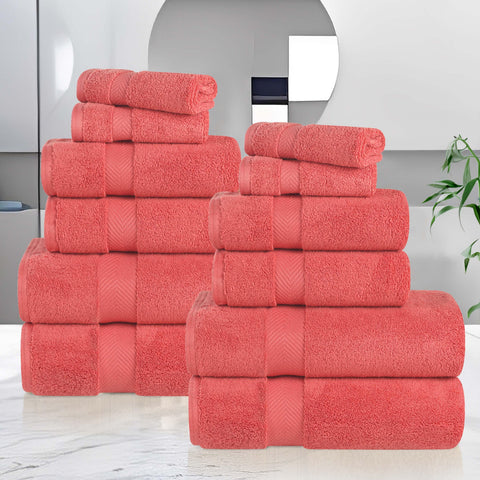 12-Piece Set, 100% Cotton Bathroom Towels, Zero Twist
