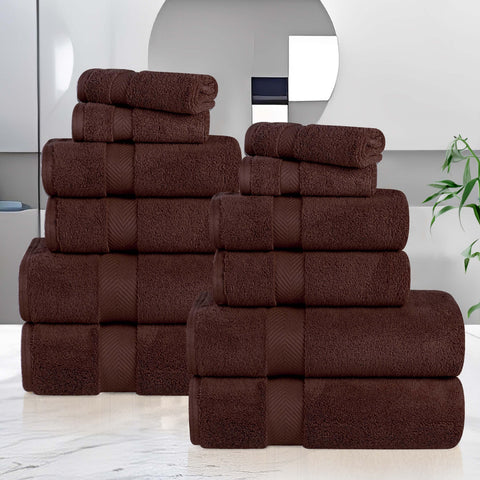 12-Piece Set, 100% Cotton Bathroom Towels, Zero Twist