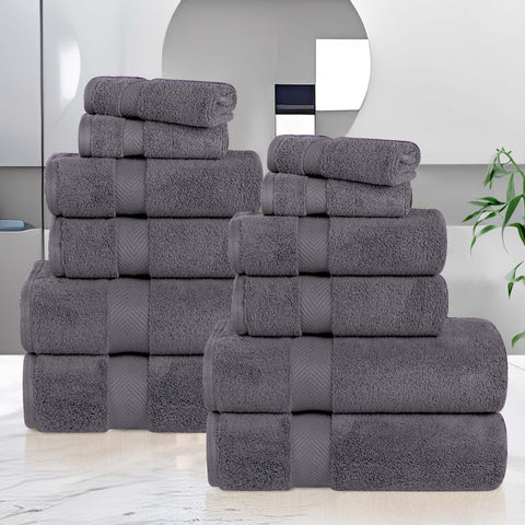 12-Piece Set, 100% Cotton Bathroom Towels, Zero Twist