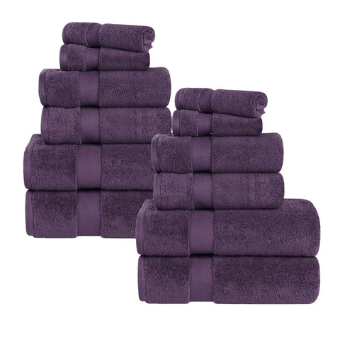 12-Piece Set, 100% Cotton Bathroom Towels, Zero Twist