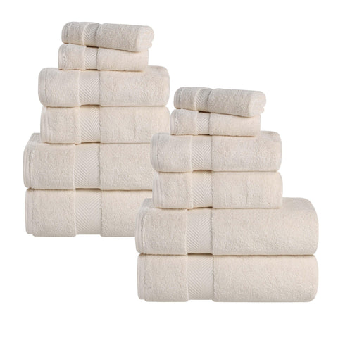 12-Piece Set, 100% Cotton Bathroom Towels, Zero Twist