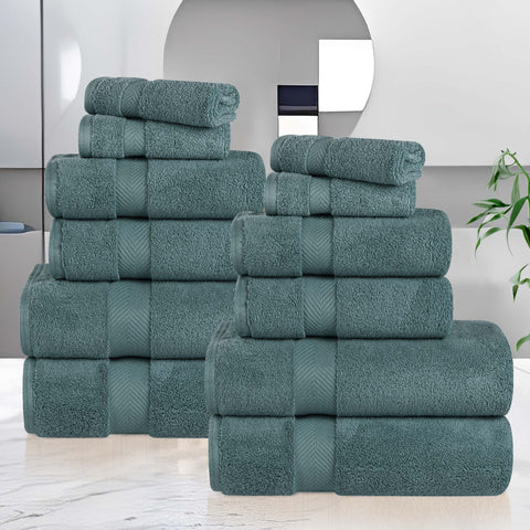 12-Piece Set, 100% Cotton Bathroom Towels, Zero Twist