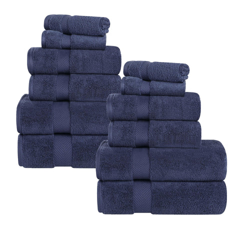 12-Piece Set, 100% Cotton Bathroom Towels, Zero Twist