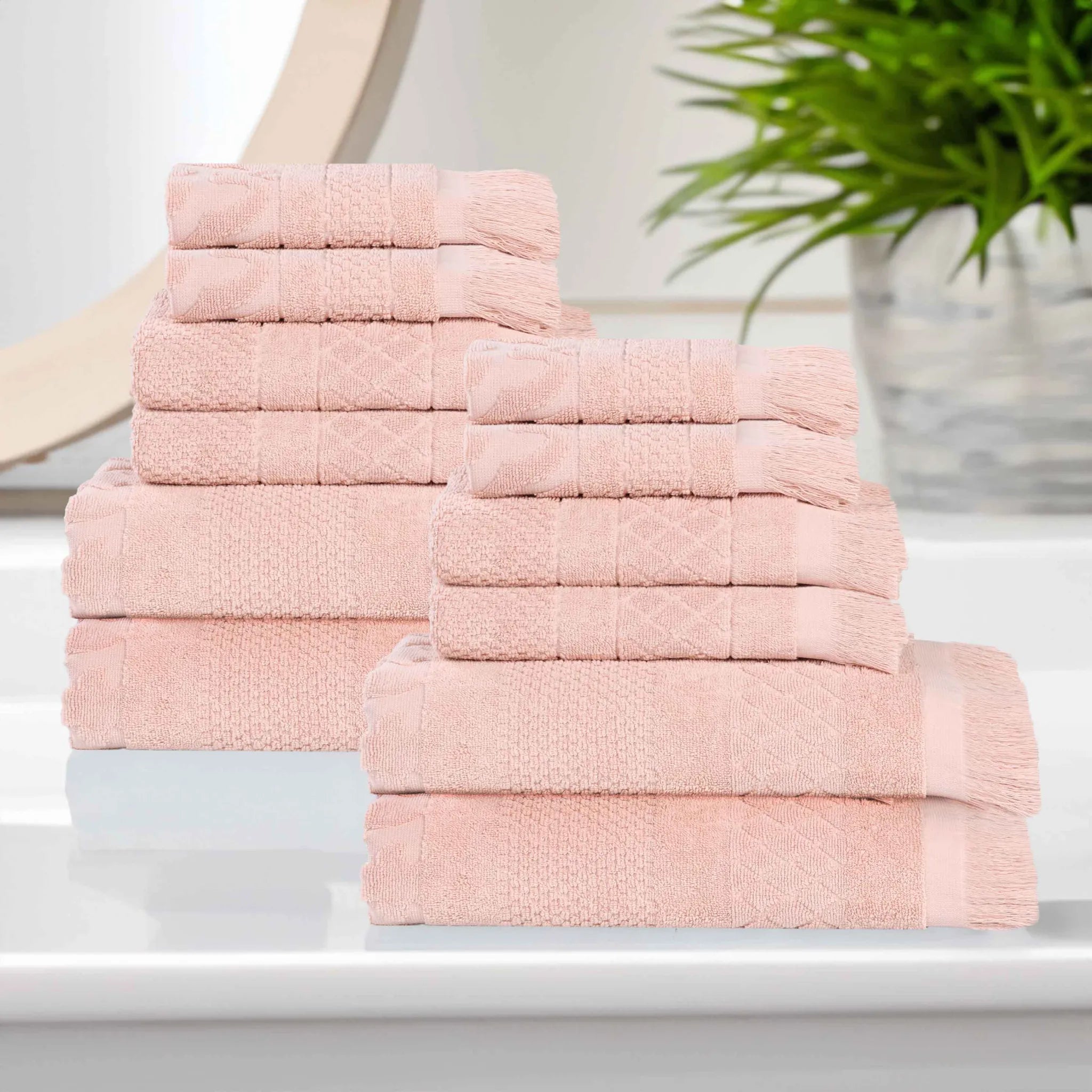Rolla Cotton Geometric Jacquard Plush Soft Absorbent 12 Piece Towel Set