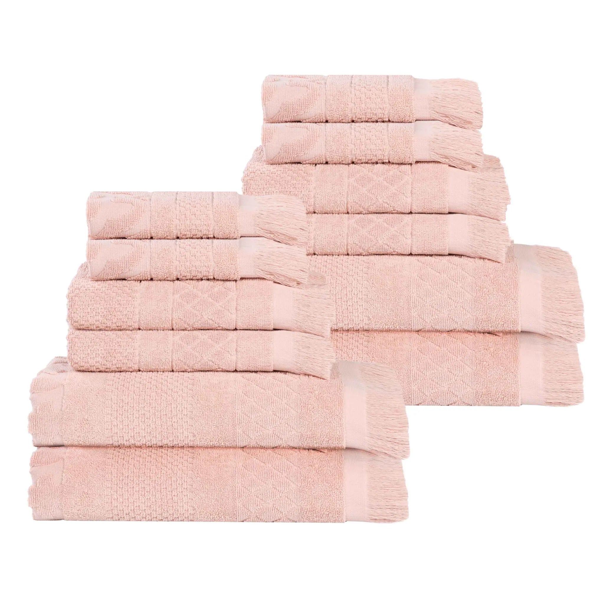Rolla Cotton Geometric Jacquard Plush Soft Absorbent 12 Piece Towel Set