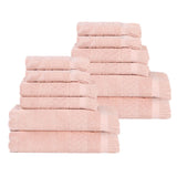 Rolla Cotton Geometric Jacquard Plush Soft Absorbent 12 Piece Towel Set