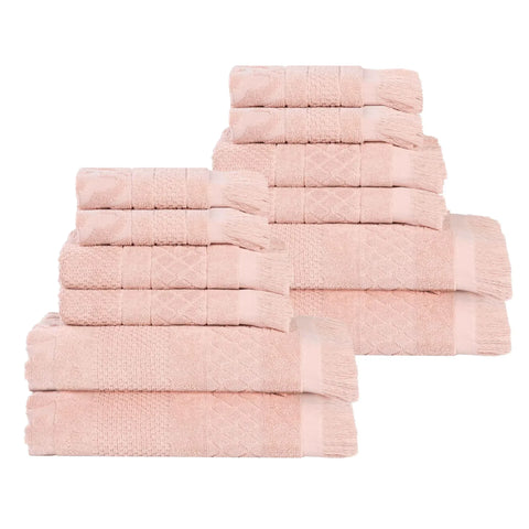 Rolla Cotton Geometric Jacquard Plush Soft Absorbent 12 Piece Towel Set
