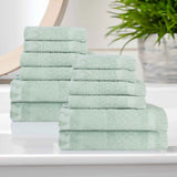 Rolla Cotton Geometric Jacquard Plush Soft Absorbent 12 Piece Towel Set