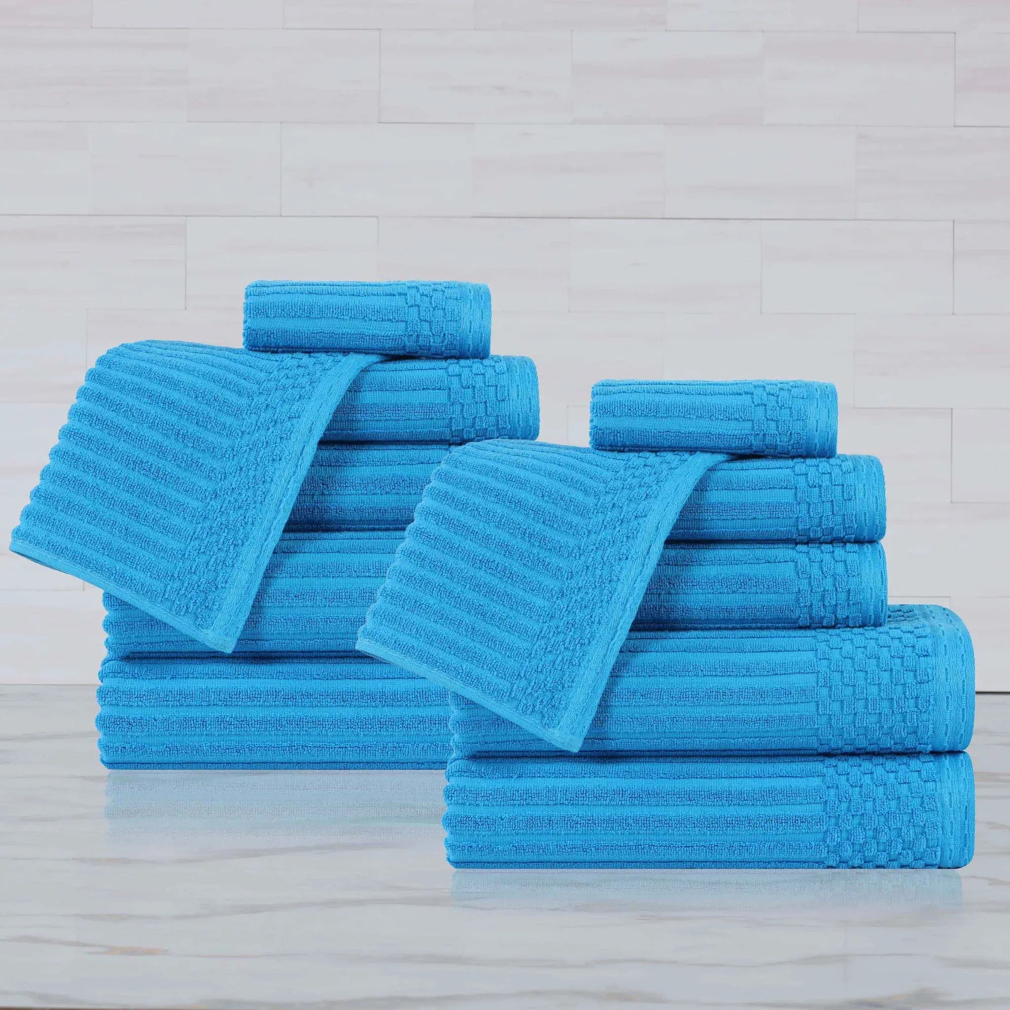 Soho Ribbed Cotton Absorbent Medium Weight 12 Piece Towel Set