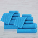 Soho Ribbed Cotton Absorbent Medium Weight 12 Piece Towel Set