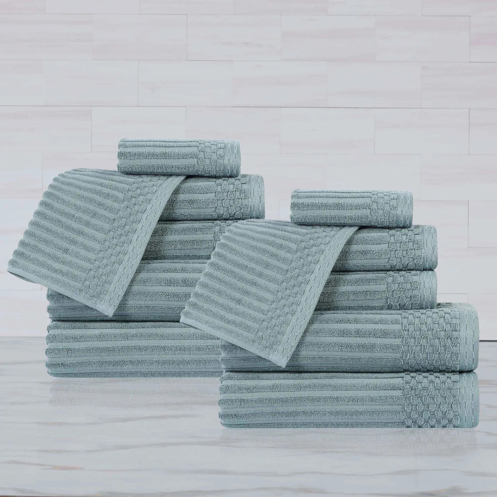 Soho Ribbed Cotton Absorbent Medium Weight 12 Piece Towel Set
