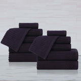 Soho Ribbed Cotton Absorbent Medium Weight 12 Piece Towel Set