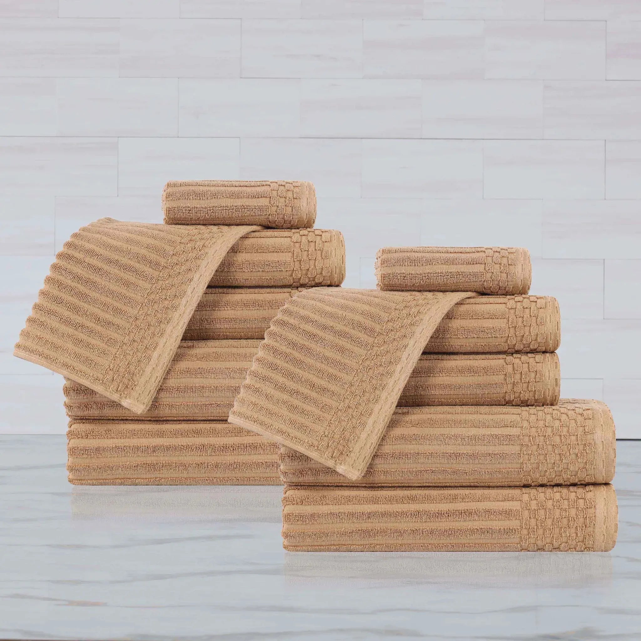 Soho Ribbed Cotton Absorbent Medium Weight 12 Piece Towel Set