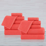 Soho Ribbed Cotton Absorbent Medium Weight 12 Piece Towel Set