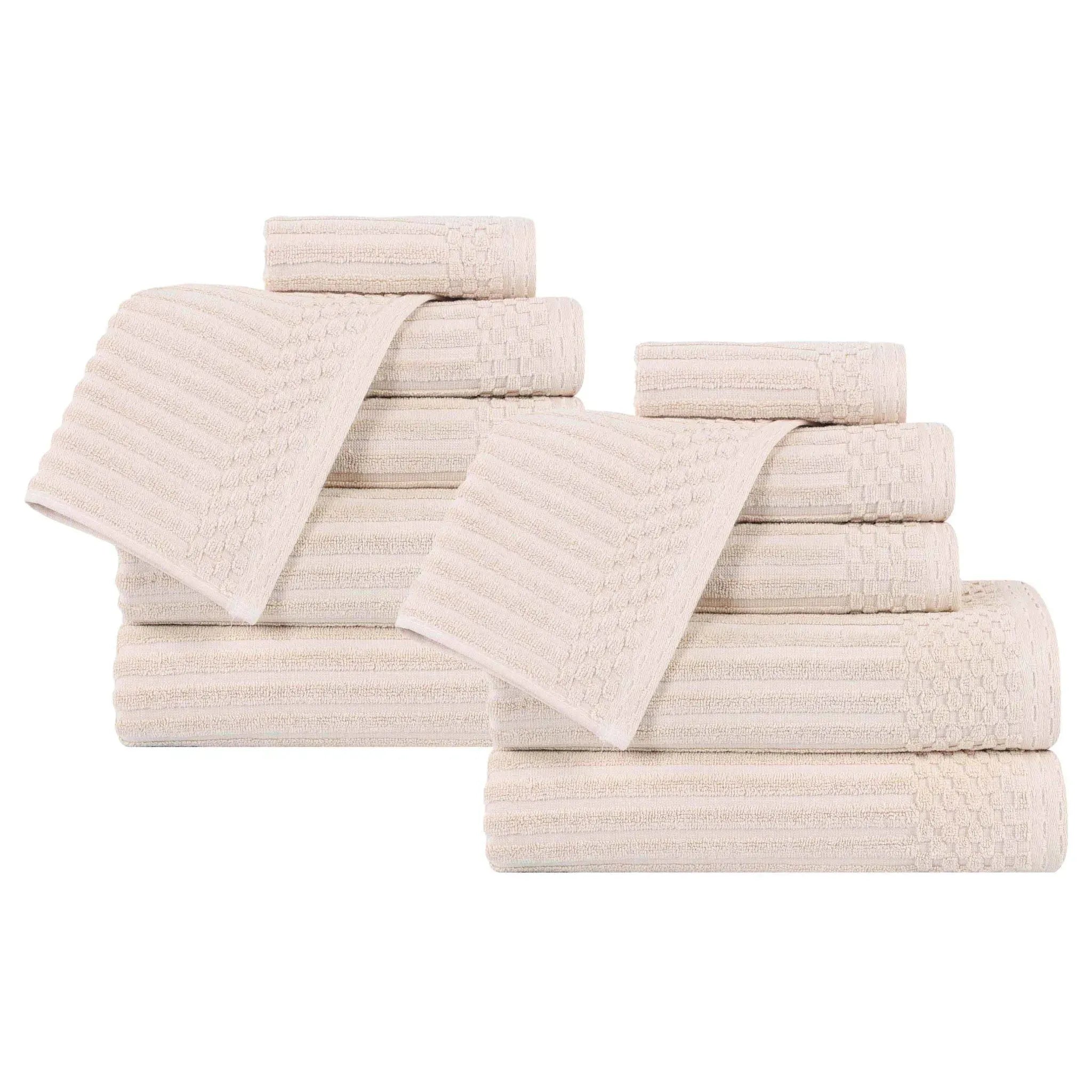 Soho Ribbed Cotton Absorbent Medium Weight 12 Piece Towel Set