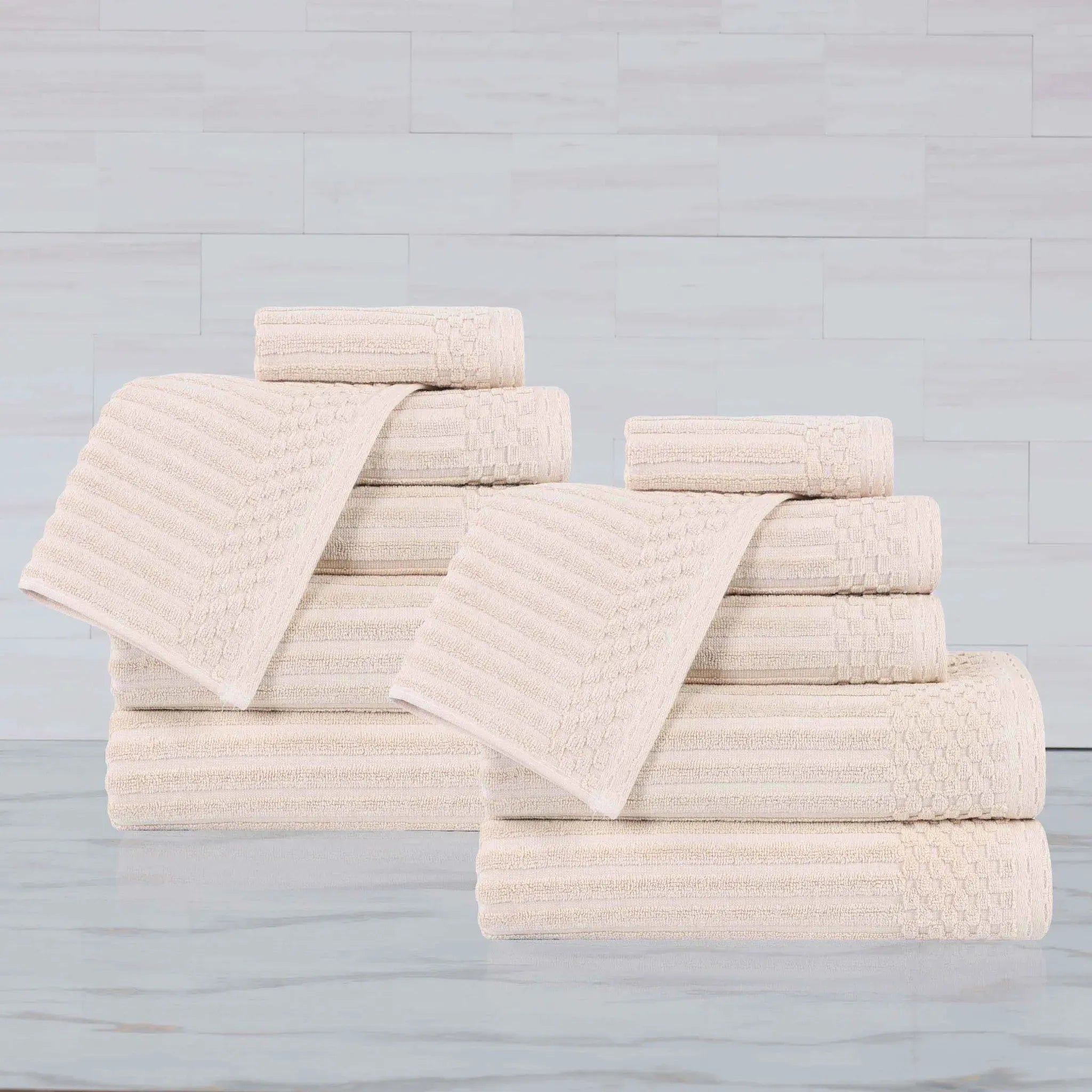 Soho Ribbed Cotton Absorbent Medium Weight 12 Piece Towel Set
