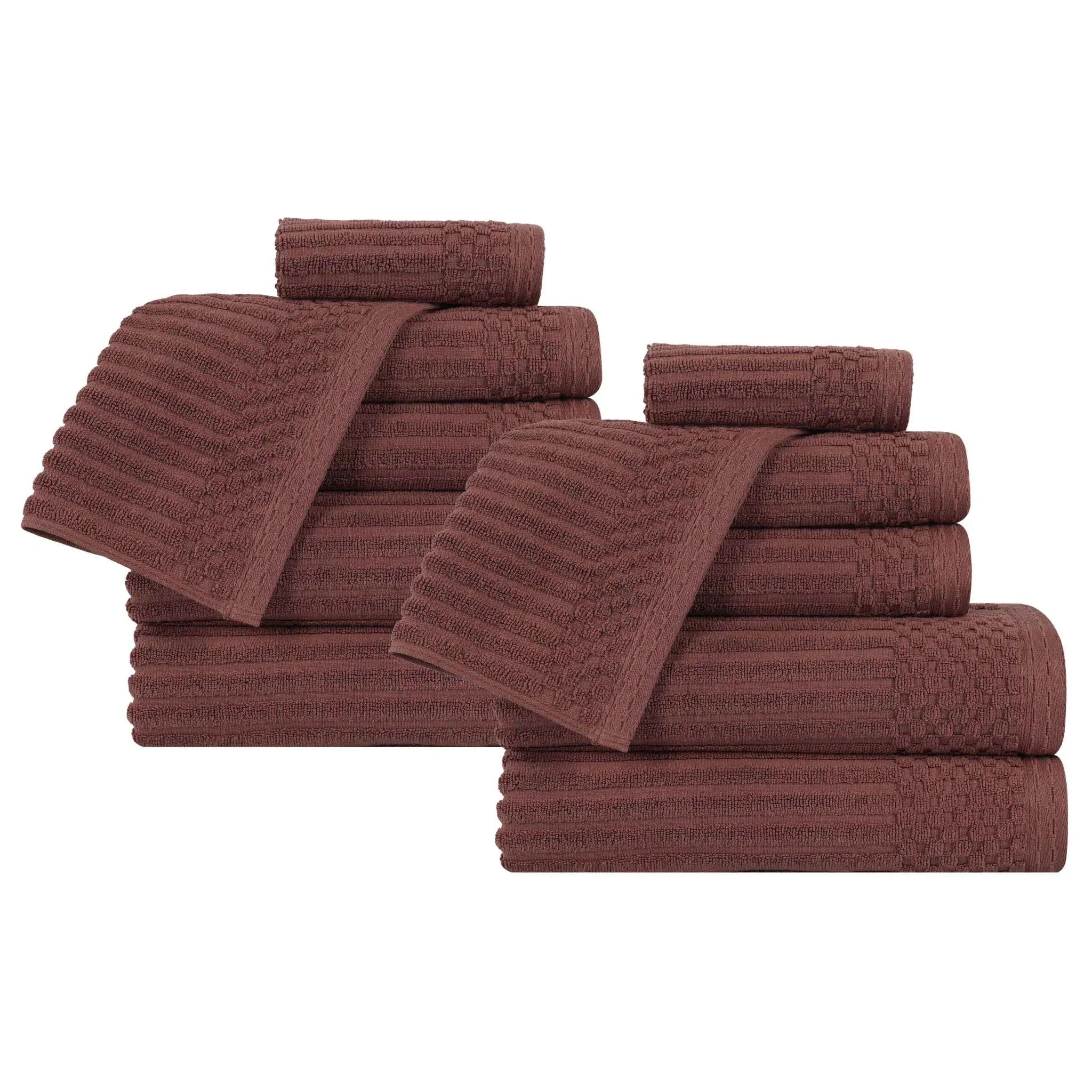 Soho Ribbed Cotton Absorbent Medium Weight 12 Piece Towel Set