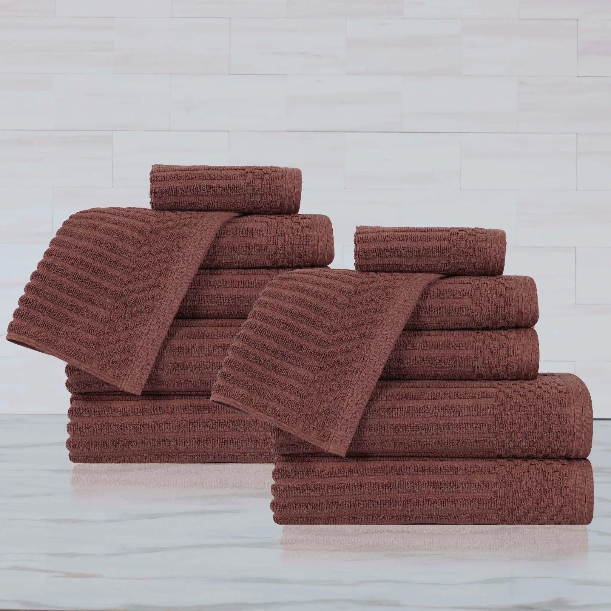 Soho Ribbed Cotton Absorbent Medium Weight 12 Piece Towel Set