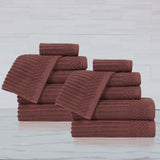 Soho Ribbed Cotton Absorbent Medium Weight 12 Piece Towel Set