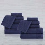 Soho Ribbed Cotton Absorbent Medium Weight 12 Piece Towel Set