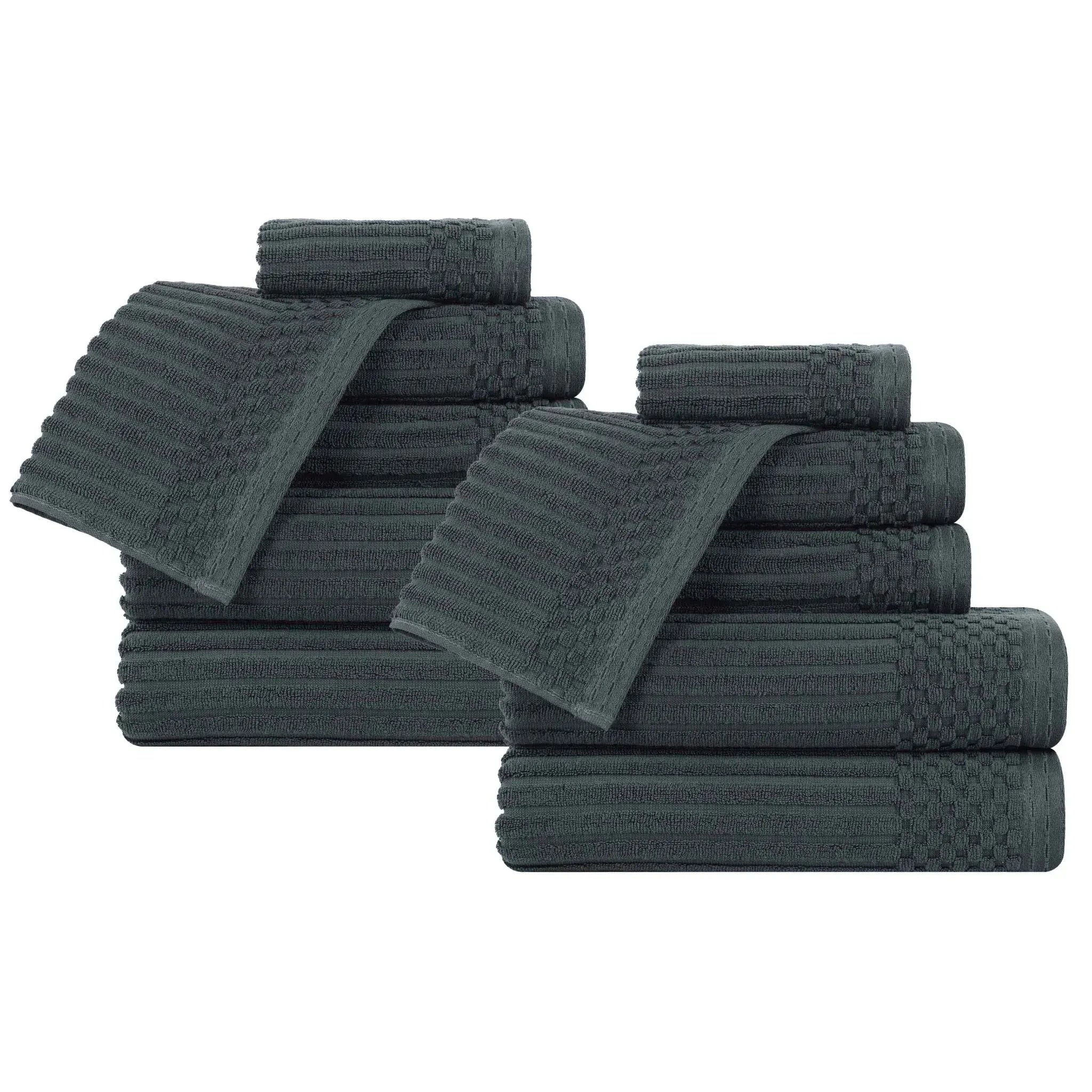 Soho Ribbed Cotton Absorbent Medium Weight 12 Piece Towel Set