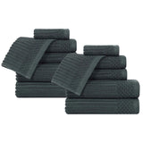 Soho Ribbed Cotton Absorbent Medium Weight 12 Piece Towel Set