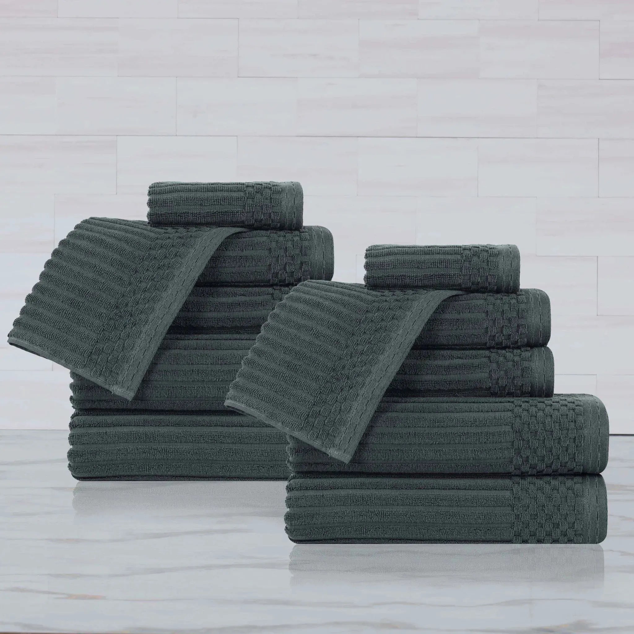 Soho Ribbed Cotton Absorbent Medium Weight 12 Piece Towel Set